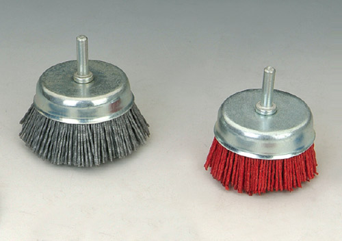 Shaft-mounted abrasive cup brushes